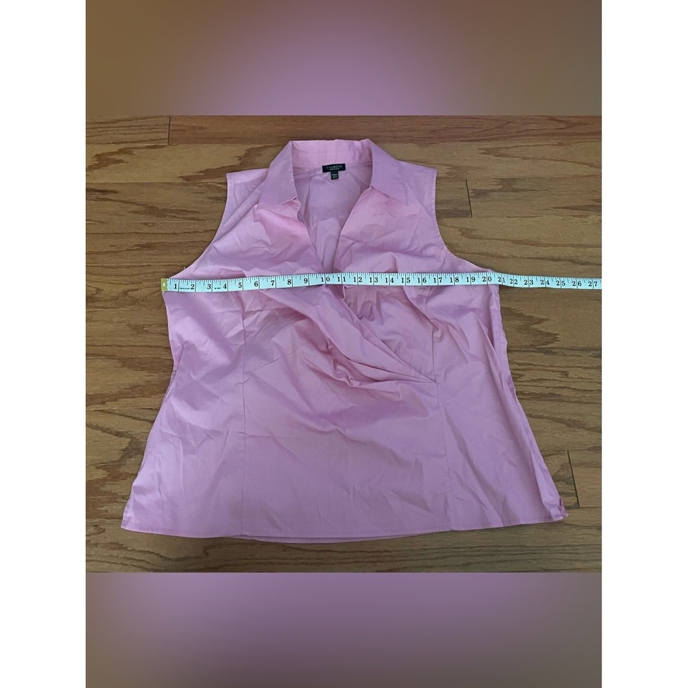 Talbots Woman Petites Pink Sleeveless Surplice Wrap Poplin Top 14WP Side‎ Zip - Picture 5 of 8